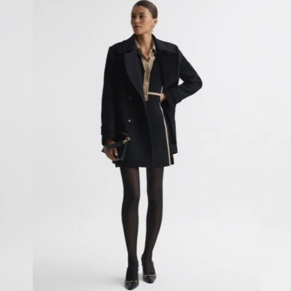 Reiss Nikki Contrast Trim Long-Sleeved Mini Dress - Black and Camel - Small - Picture 3 of 6